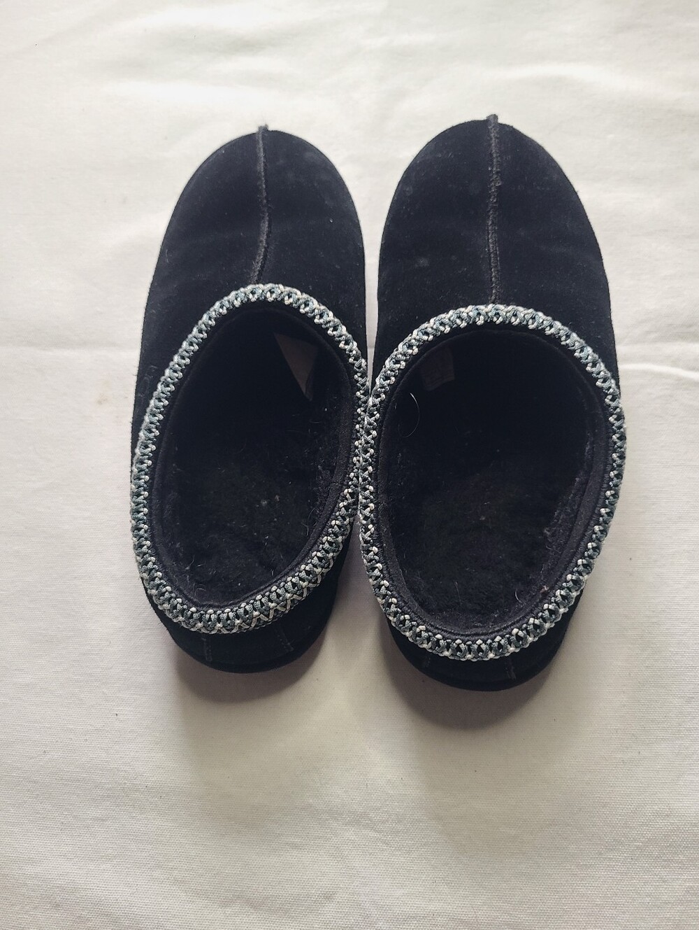 UGG Women's Black Velvet Slip-On Slippers with Silver Braided Trim